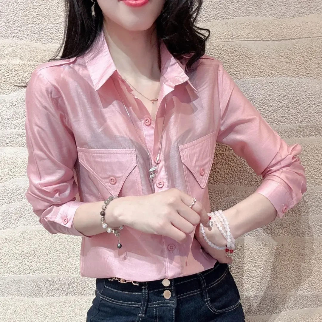 轻薄透气彩色防晒衣女夏季爆款宽松显瘦长袖衬衫时尚薄款微透衬衣