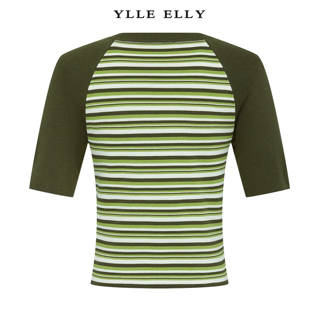 【大梦专属】条纹针织T恤2024春季新款撞色天丝打底衫女