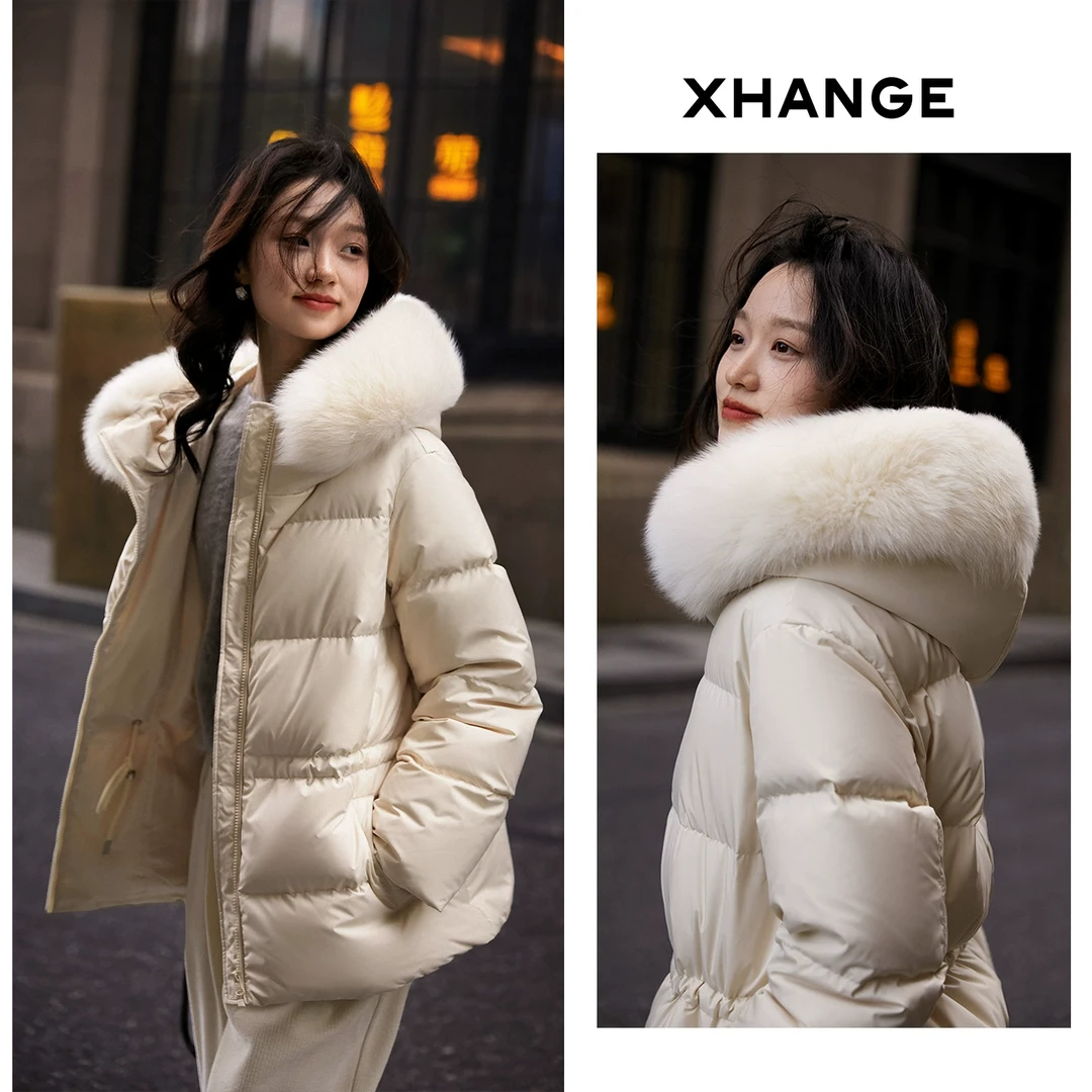 笑涵阁冬季重磅95白鹅绒狐狸毛领 连帽羽绒服女 YRA762182VG