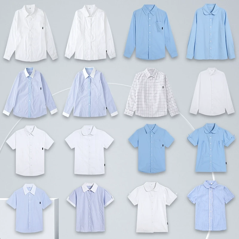 艾顿校儿童短袖衬衫白色衬衫 男女童园服英伦风 中小学生校服夏装