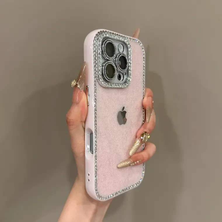 全包边镶钻闪粉适用苹果16promax手机壳15pro时尚14个性13/12网红