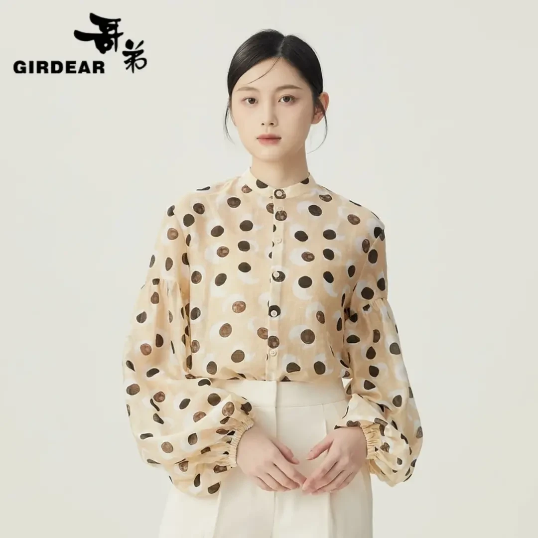 GIRDEAR/哥弟春季新款白色气质宽松薄款小众泡泡袖衬衫女 1300729