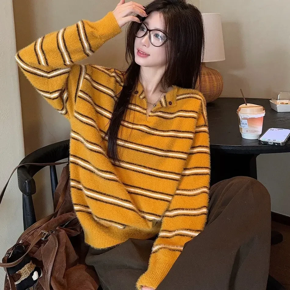 新疆包邮【c858】V领条纹针织衫-衣长60