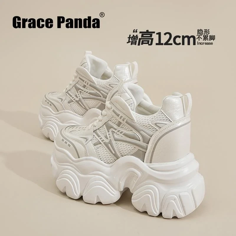 香港DR2025新款轻便软底运动女鞋内增高12CM春鞋子女ins潮牌百搭