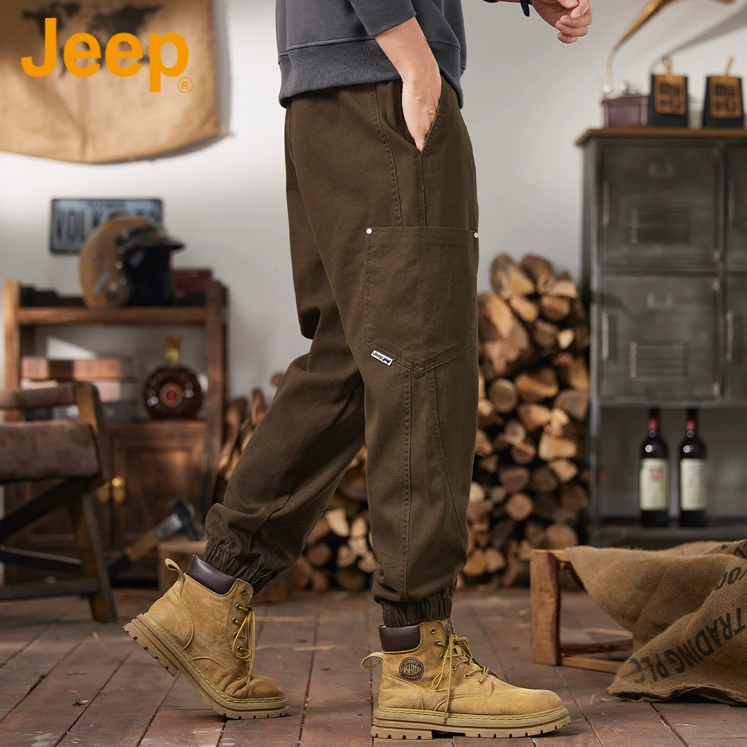 JEEP吉普美式复古重磅工装裤男士2025新款纯棉宽松直筒束脚休闲裤