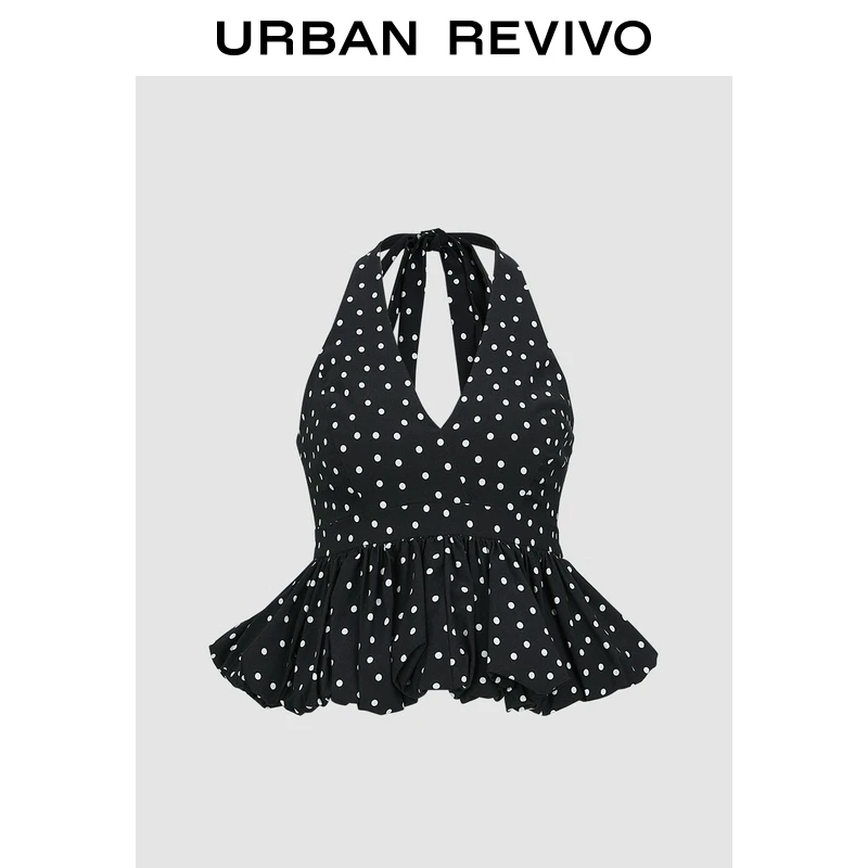 【职场际遇】UR2025新款女装欧若风挂脖系带露背吊带衫UWG250024