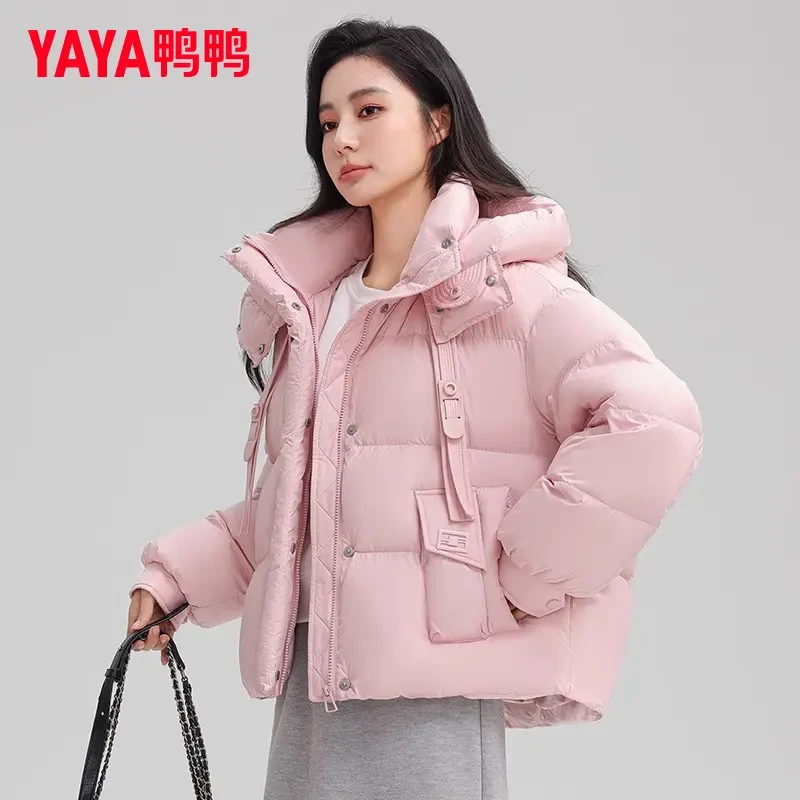 YAYA/鸭鸭羽绒服女短款冬季面纯色时尚休闲风保暖外套YE4B619641A