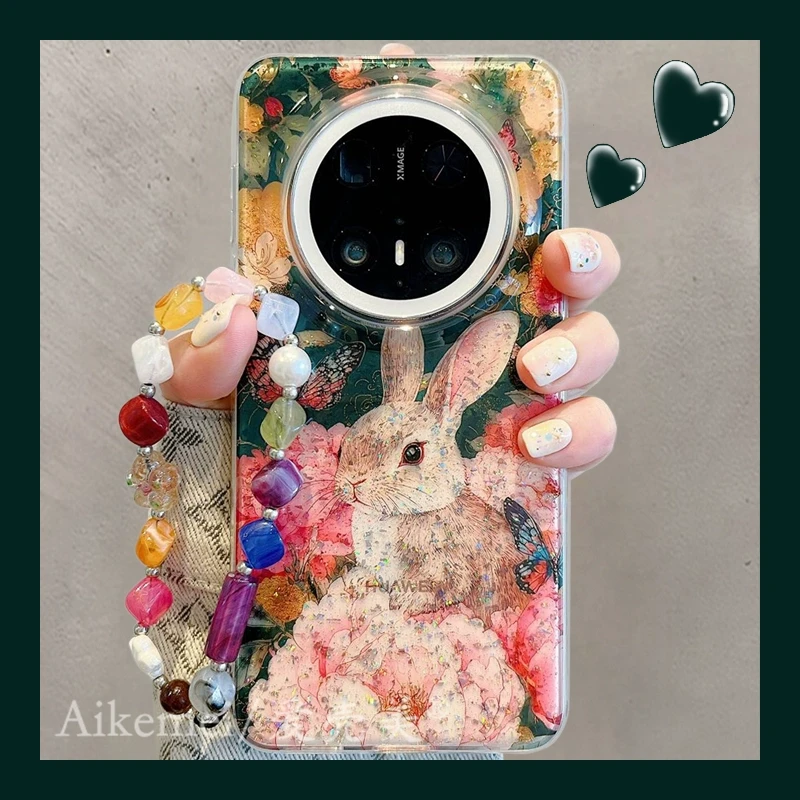 适用华为mate70pro+手机壳mate60pro春日花朵mate50pro蝴蝶兔子女