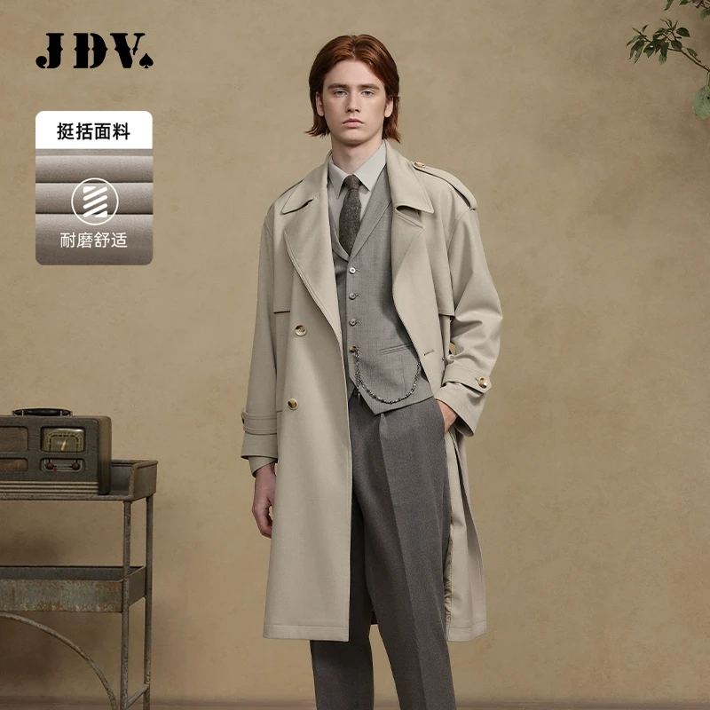 J.D.V男装2025春季商场同款浅咖色双排扣风衣系带外套WCW4453