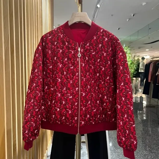 声雨竹1S603秋冬季新款双面穿短款棉服印花女士显瘦百搭时尚减龄