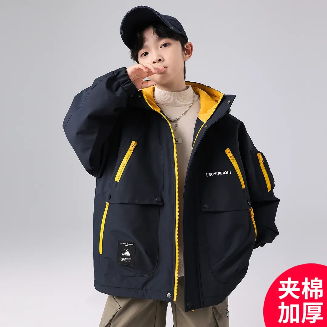 男童秋冬夹棉加厚外套2025新款派克棉服时髦中大儿童痞帅潮