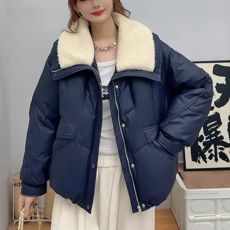 36冬季韩版宽松休闲大毛领加厚保暖面包服外套防风显瘦女款棉服