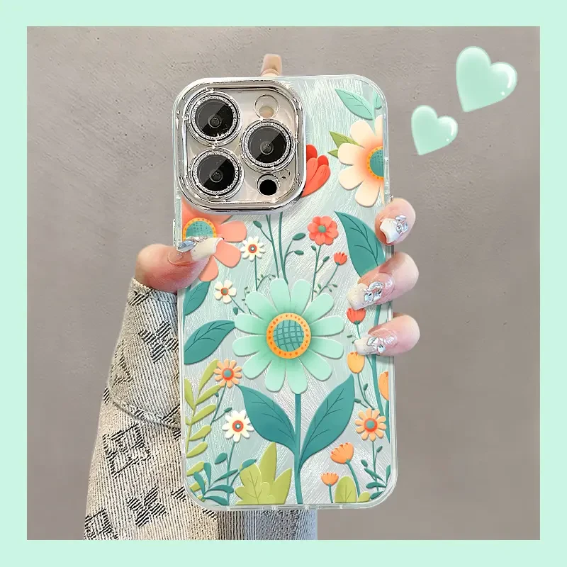 满屏花卉适用苹果15vivo华为oppo小米iPhone16精孔羽纱纹手机壳