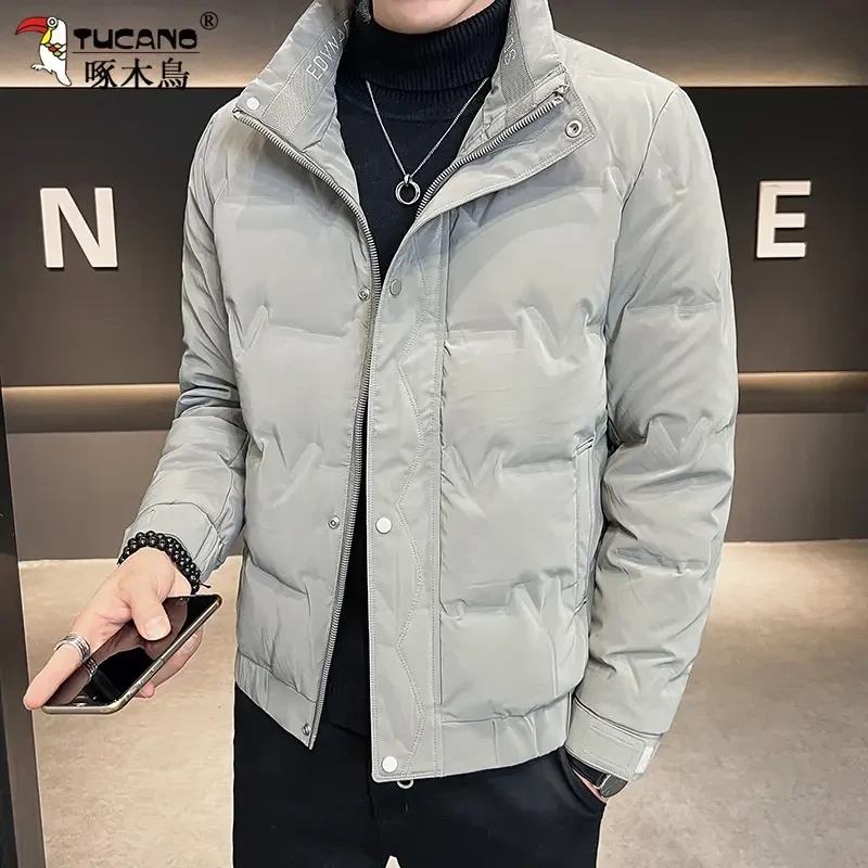 啄木鳥正品羽绒服男装压花加厚保暖休闲精致立领冬季潮流男士外套