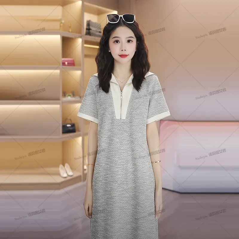 nuobeiyin/诺贝因夏季宽松遮肉海军领减龄气质连衣裙 NNBY660598