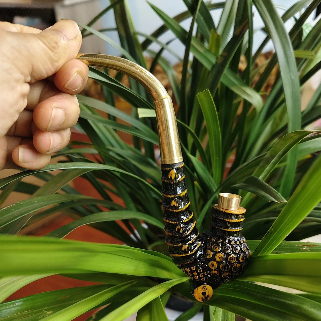 实心竹雕刻黑色小一体15公分左右三用火口烟斗手把件