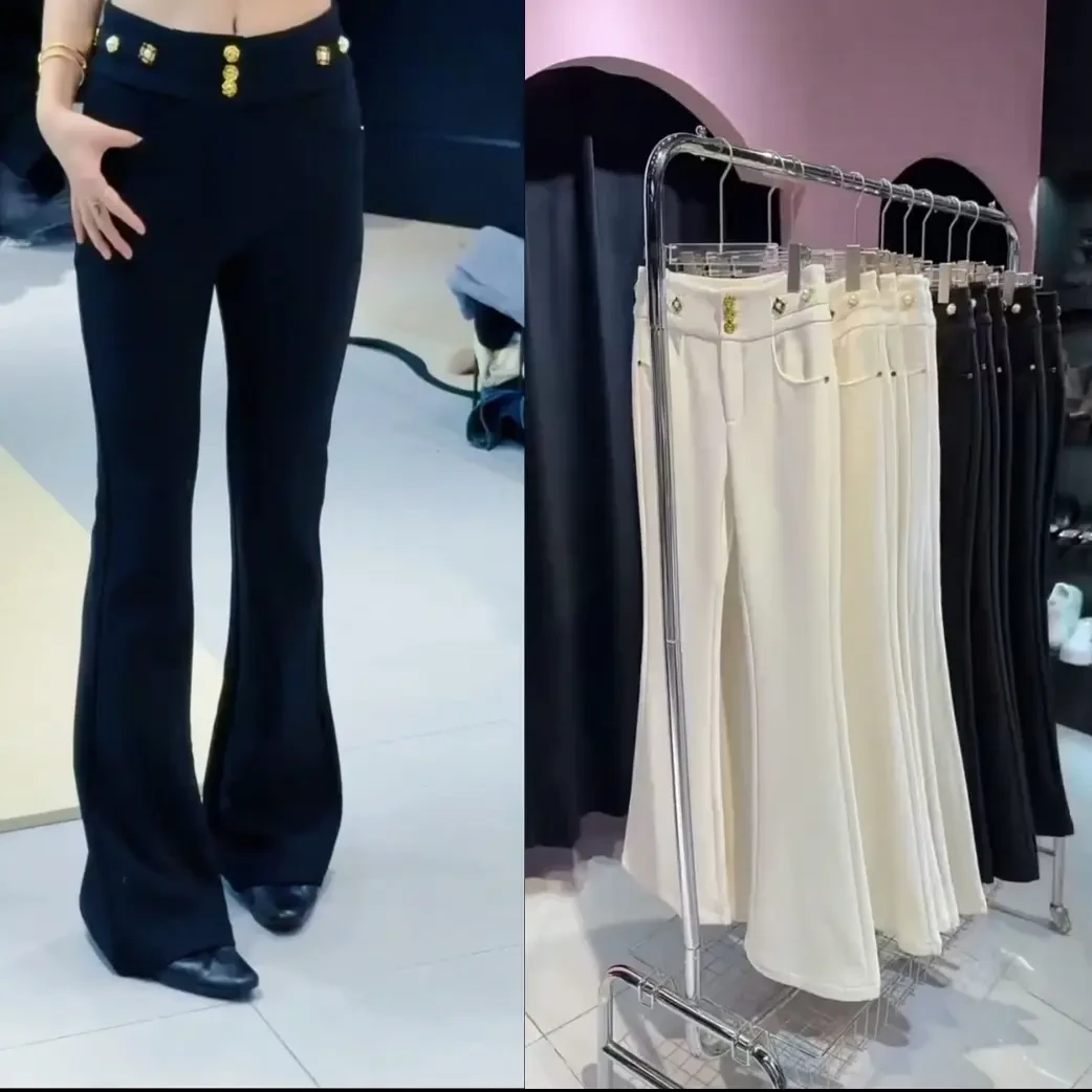 冬季加绒加厚修身显腿长休闲微喇裤