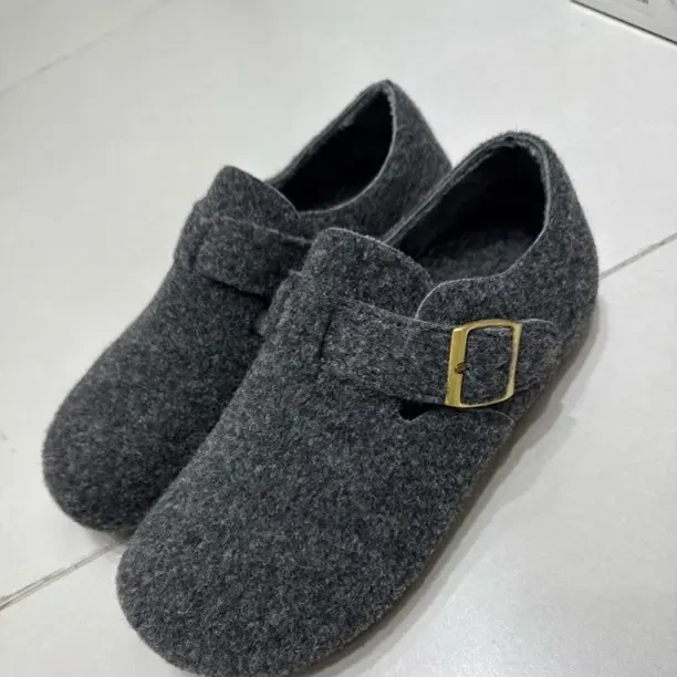 勃肯圆头千金风四季通用时尚休闲鞋厚底秋冬加绒棉鞋灰色