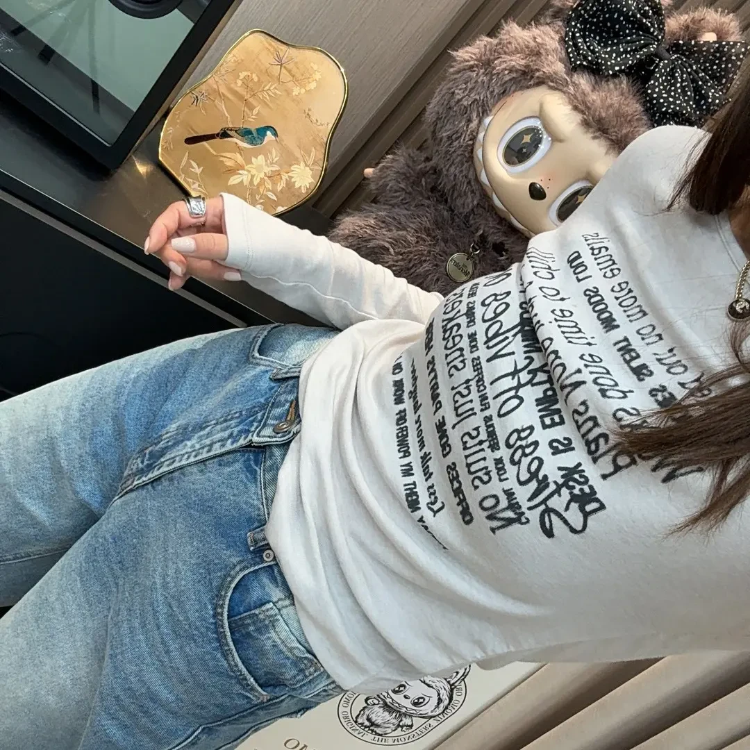 韩系字母印花长袖T恤女秋冬时尚百搭显瘦打底上衣