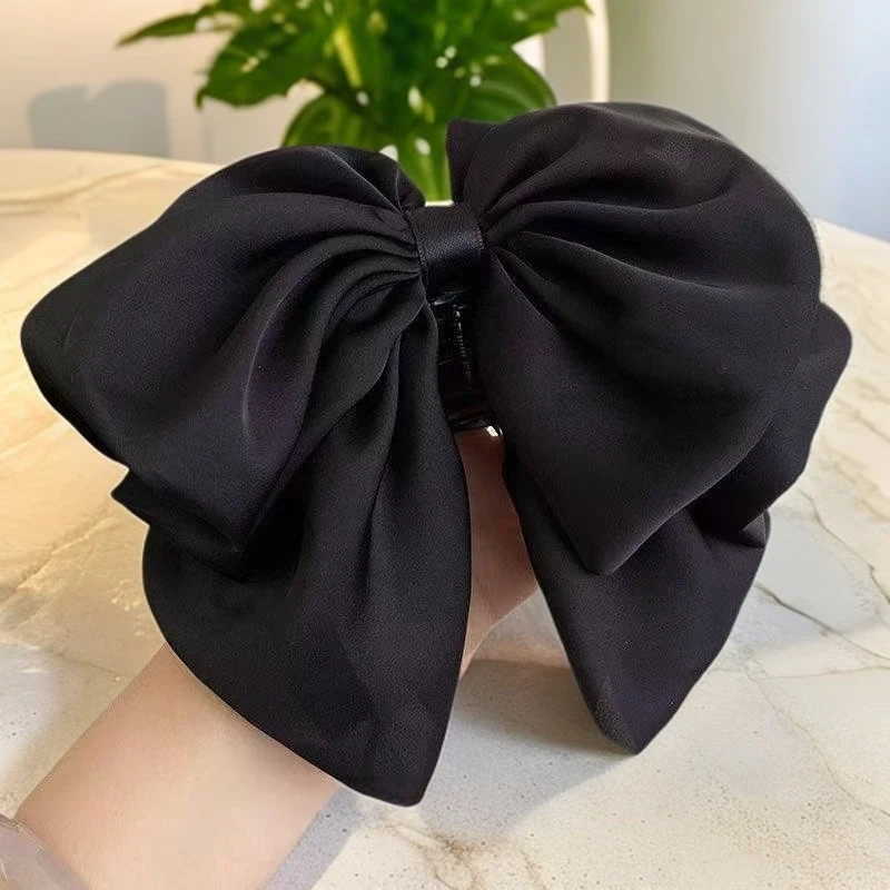 在逃公主头饰~不规则缎面大号蝴蝶结抓夹鲨鱼夹优雅公主头抓夹ins