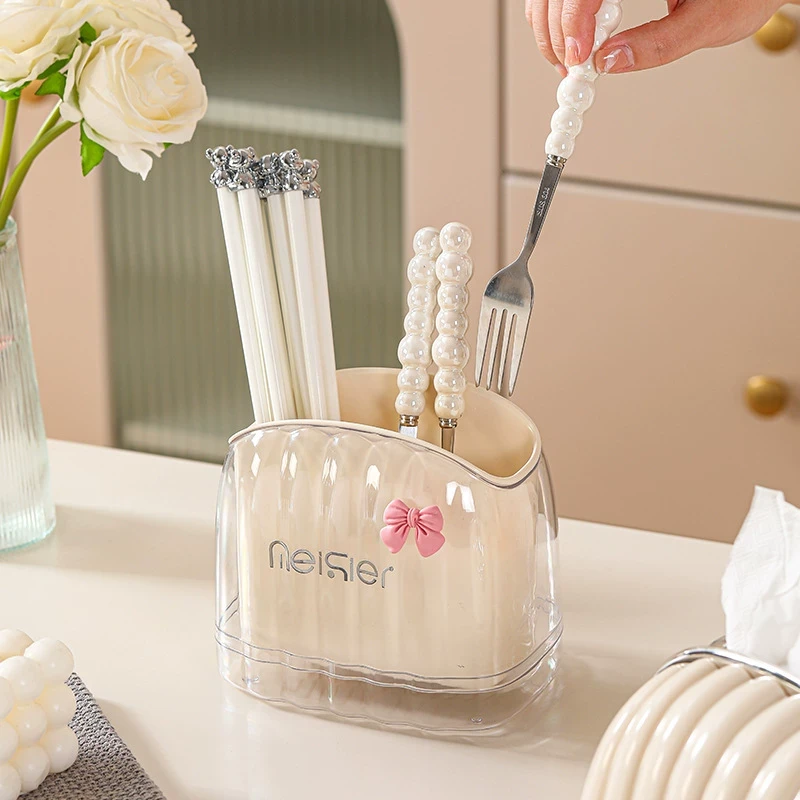 可沥水防霉筷子筒厨房收纳餐具筷子收纳盒家用简约筷笼奶油风