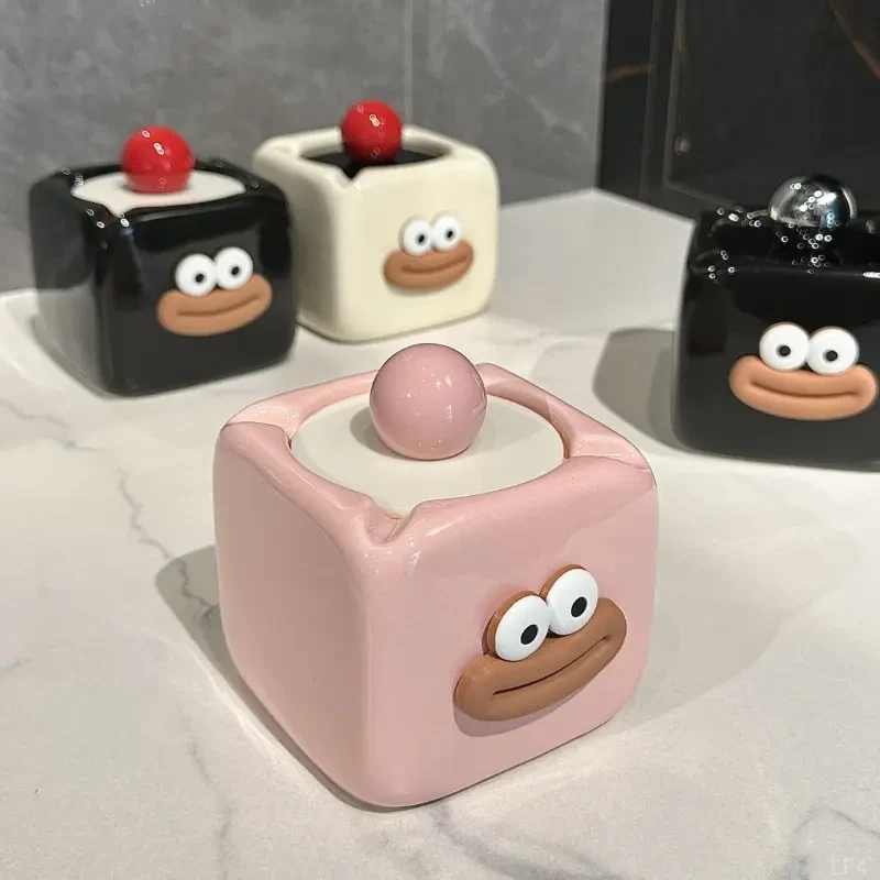 可爱创意烟灰缸家用奶油风客厅陶瓷烟盅带盖防飞灰高级感烟缸居家