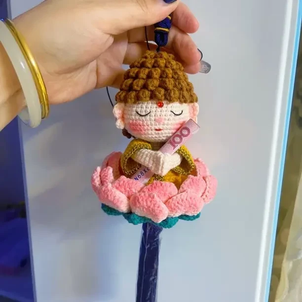 好运来临】莲花佛陀车载diy毛线织编，手工成品车挂。