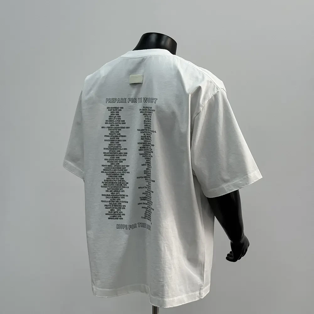 2025年夏季新款美式潮牌纯棉字母印花短袖痞帅质感白色纯棉小领口