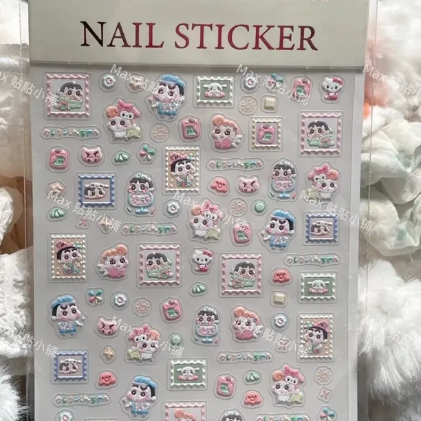蜡笔小新可爱立体浮雕细腻流行美甲贴纸可用于手机diy装饰彩色
