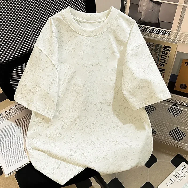 复古做旧扎染重磅纯棉短袖T恤男款夏季美式潮牌情侣宽松五分中袖