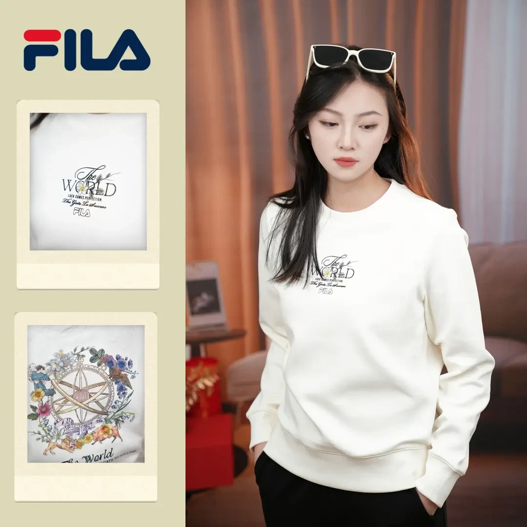 FILA斐乐新款女子时尚休闲圆领套头印花长袖卫衣F11W518209F