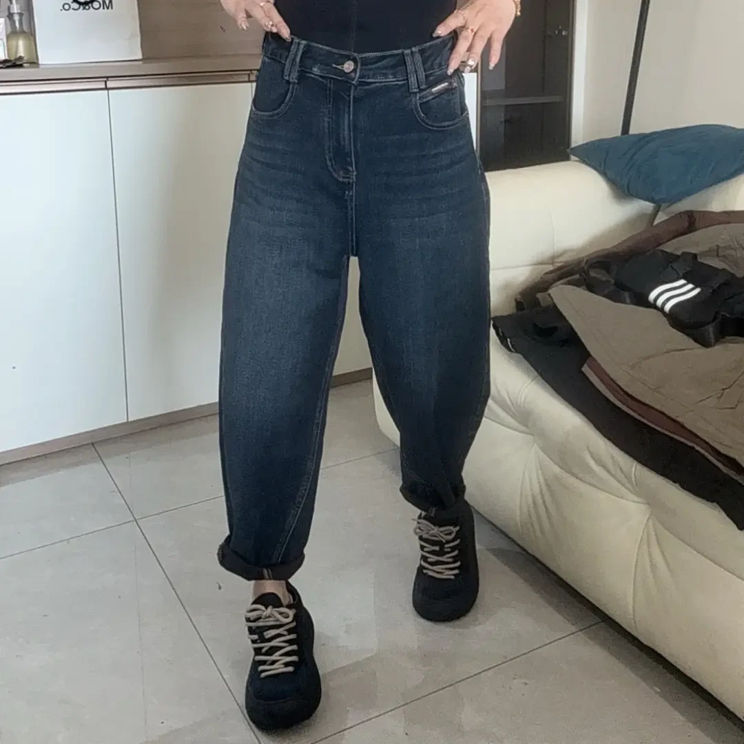 魏家定制-2025高弹力半松紧腰百搭休闲牛仔哈伦经典老爹裤6755