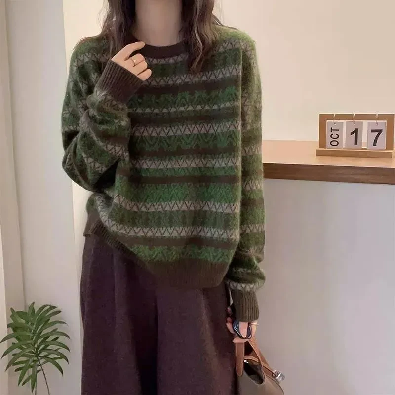 欧洲站2025秋季新款欧货复古休闲针织衫女秋冬软糯毛衣上衣女