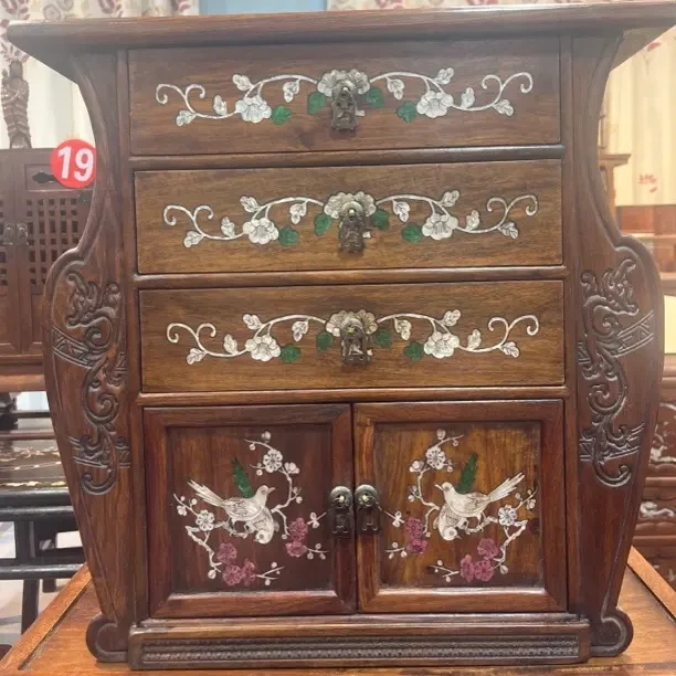 平头螺钿满工镶嵌三抽双门收纳柜49cm×20cm×49cm高