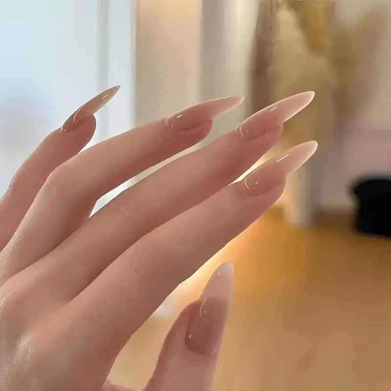 嬛嬛穿戴甲显白裸色手工渐变长款新款冰透轻奢美甲穿戴甲片短款