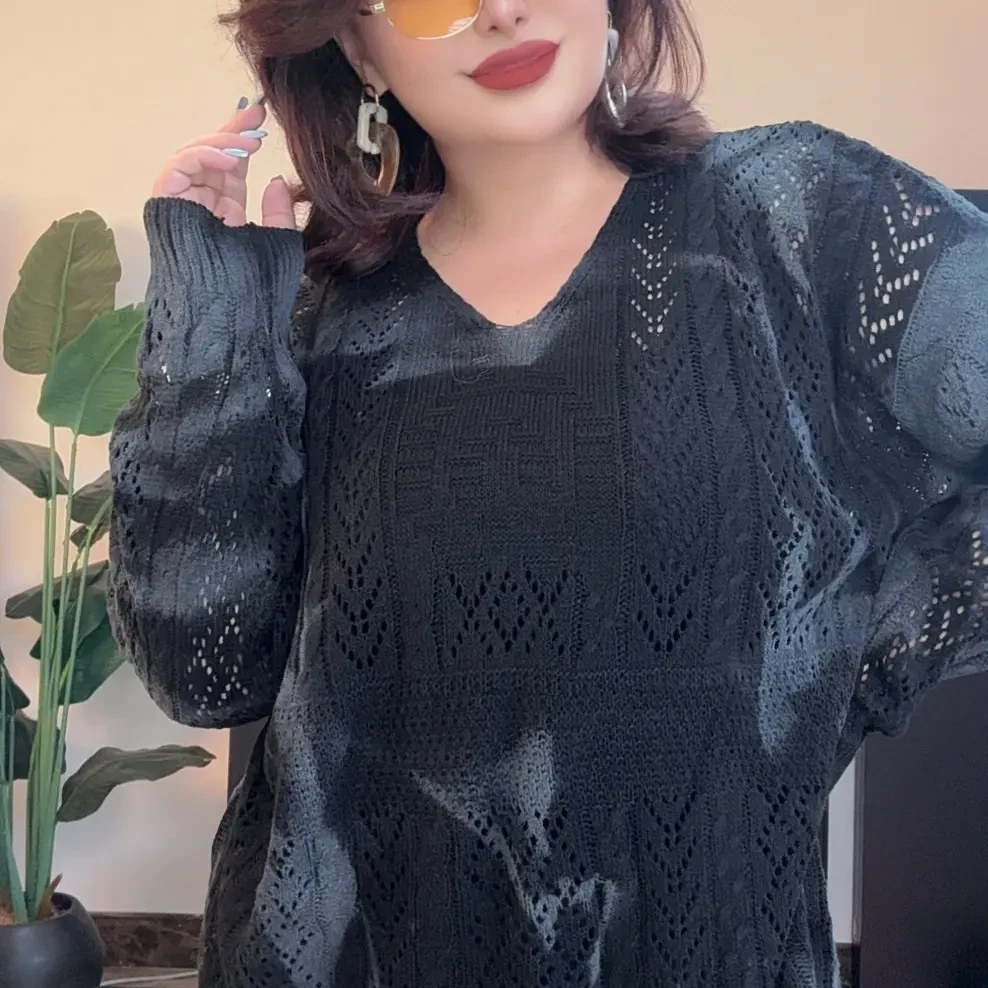 秋季长袖镂空印花常规上衣毛针织衫