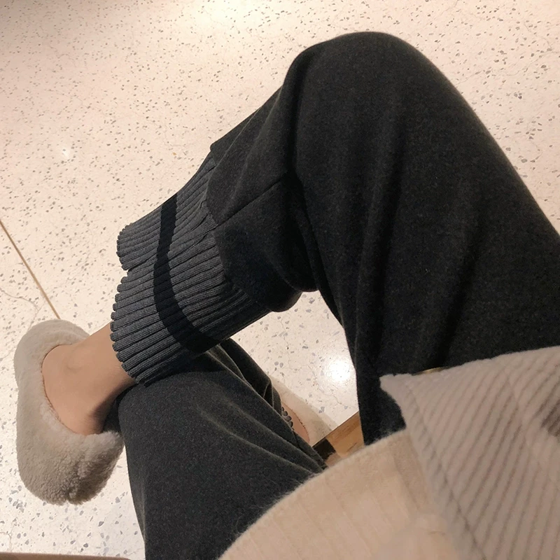 YUKISS 直播 高腰宽松女针织奶奶裤网红（两色大螺纹呢料裤0458A）