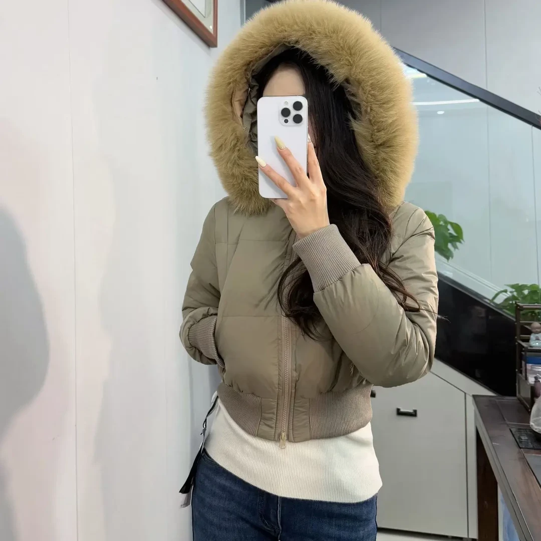 大毛领连帽收腰羽绒服女高级感时尚气质加厚