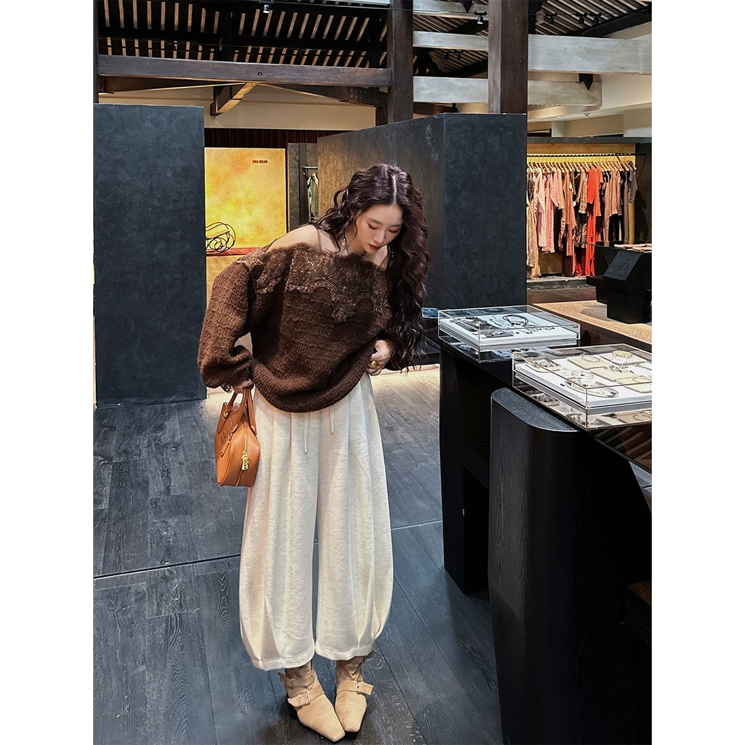 三吉黑花 【随意派】女秋冬设计款纯色阔腿九分裤今年流行爆款