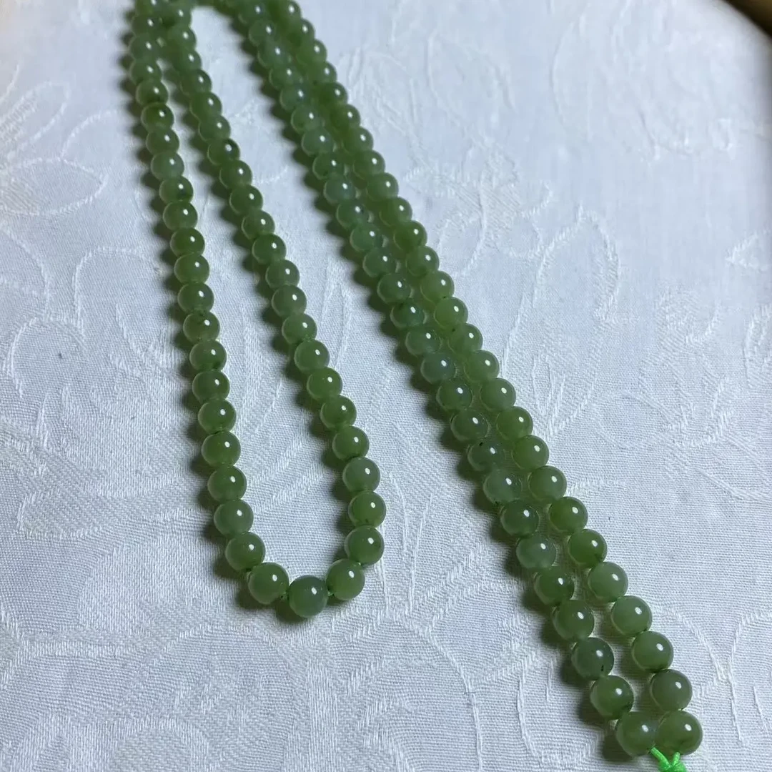 和田玉碧玉湖水绿圆珠挂链男女款锁