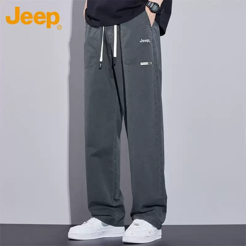 Jeep吉普纯棉休闲裤男士春季新款时尚透气休闲宽松直筒长裤子男款