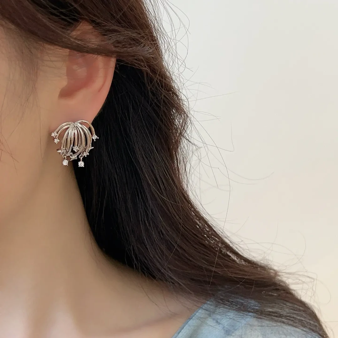 铜合金锆石耳饰 【璀璨烟花】原创设计法式气质烟花耳饰轻奢复古