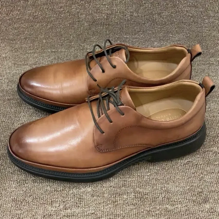 系带复古港风商务防臭休闲皮鞋车缝线平跟尖头格子