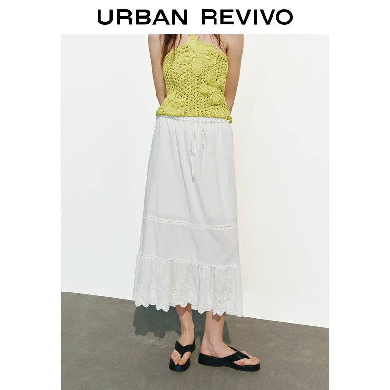 UR2025春季新款女装时尚氛围感蕾丝系带小白裙半裙UYL550038