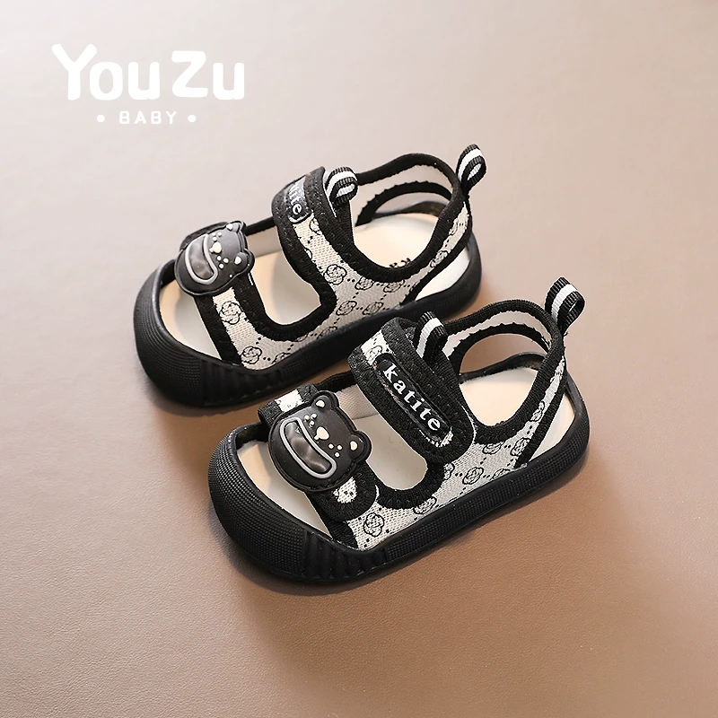 宝宝凉鞋防滑软底透气小熊黑色夏季1一3岁运动女婴儿男凉鞋男宝宝