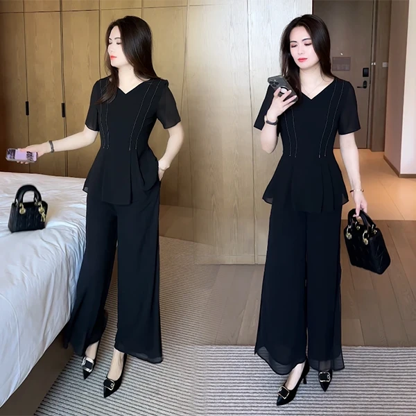 夏季2025新款新中式盘扣短袖穿搭洋气时尚气质西装领减龄两件套