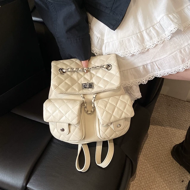 韩版小香风菱格链条双肩包女2025新款高品质mini百搭休闲学生背包