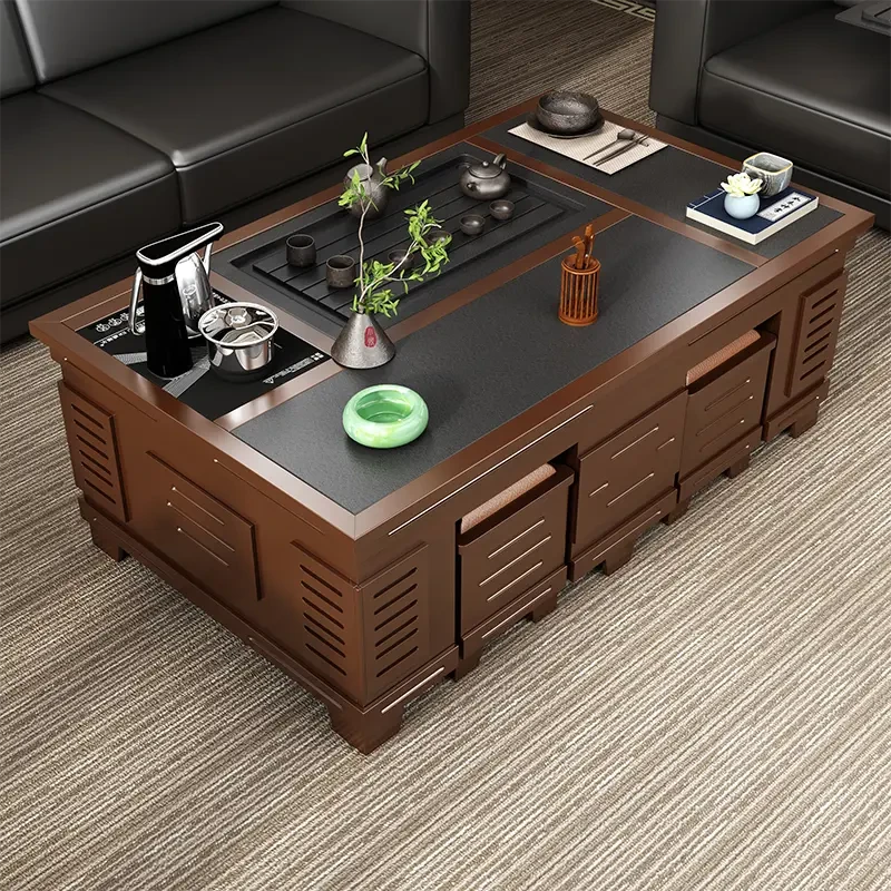 功夫茶几自动上水茶桌椅办公室家用客厅泡茶台火烧石多功能整装套