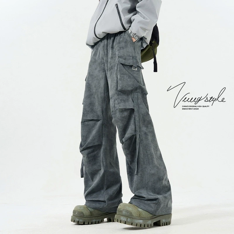 VUUG美式高街扎染脏脏裤子男款春秋季宽松废土风男装阔腿休闲长裤