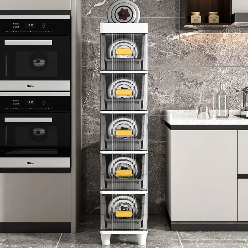 透明面宽夹缝柜厨房抽屉式缝隙收纳柜镀金塑料置物架阳台卫生间PP